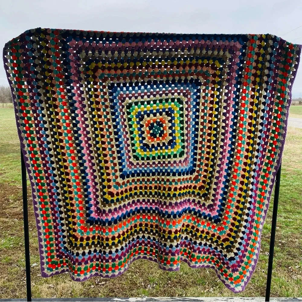 Vintage Granny Square Afghan Blanket